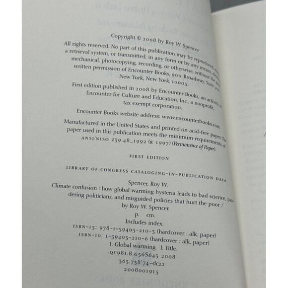 Climate confusion hardcover book by Roy Spencer 2008 English dustcover READ - Picture 3 of 7